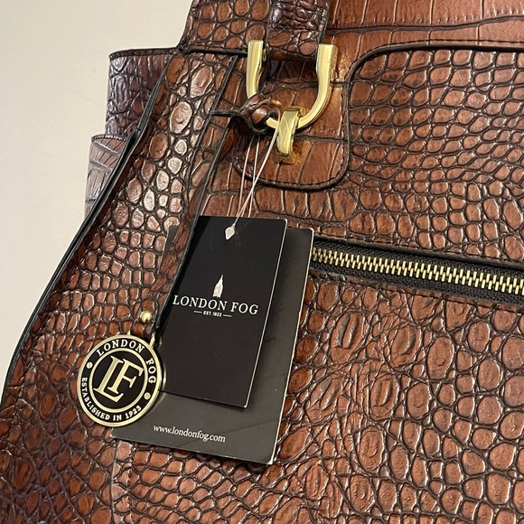 London Fog Brown Crocodile-Embossed Women's Bag - Picture 2 of 9
